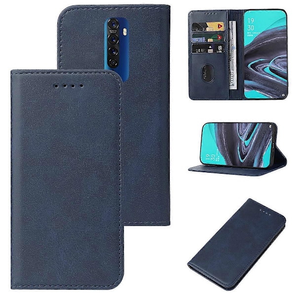Magnetisk Lukning Læder Telefon Case til OPPO Reno2 Blue
