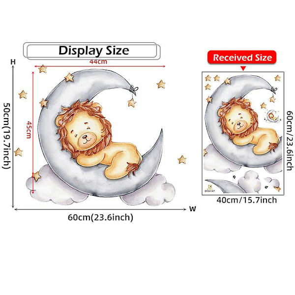 Sett med veggklistremerker for barn - Liten løve på månen Babyromdekor - Veggklistremerke
