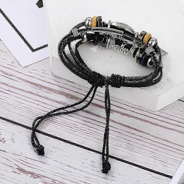 Män Kvinnor Multi-lager Onda Ögat Läderarmband Flätat Pärlarmband Armring (C)