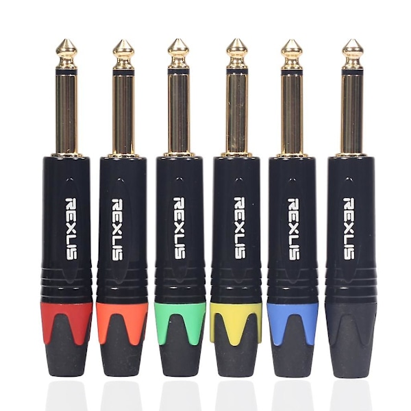 2x6,35mm Stereo Jackkontakt för DIY Ljudlödning för Mikrofon Gitarr Svart (C)