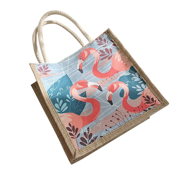 (Flamingo) Ny koreansk modetrykt håndtaske i linned [C]