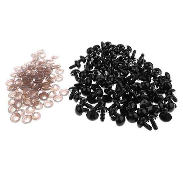 100 stk. sorte sikkerhedsøjne i plastik med bagstykker til dukker DIY fremstilling 14MM (C)