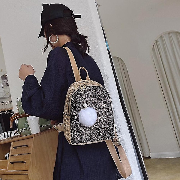 Rygsække Klassisk Tekstur Casual Pompom Piger Skoletaske Rygsæk Delikat Kreativt Design Kvinder Pailletter (C)