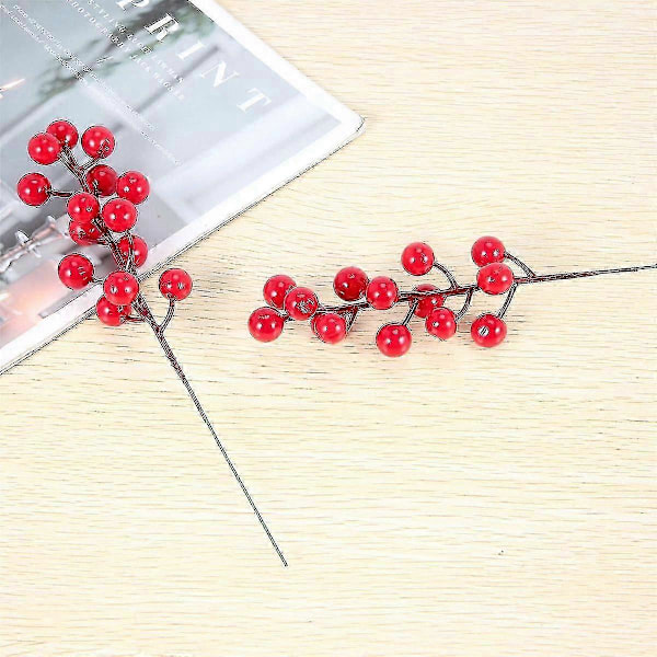 Röda Bärstjälkar, 24-pack 20 cm Konstgjorda Julbär Holly Picks Gren för Julgran, DIY Krans, Fest (C)