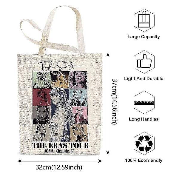 Taylor Swift The Eras Tour Canvas Handlepose - Skulderveske - Shopperposer - Gaver til TS-fans - Musikkelskende [C]