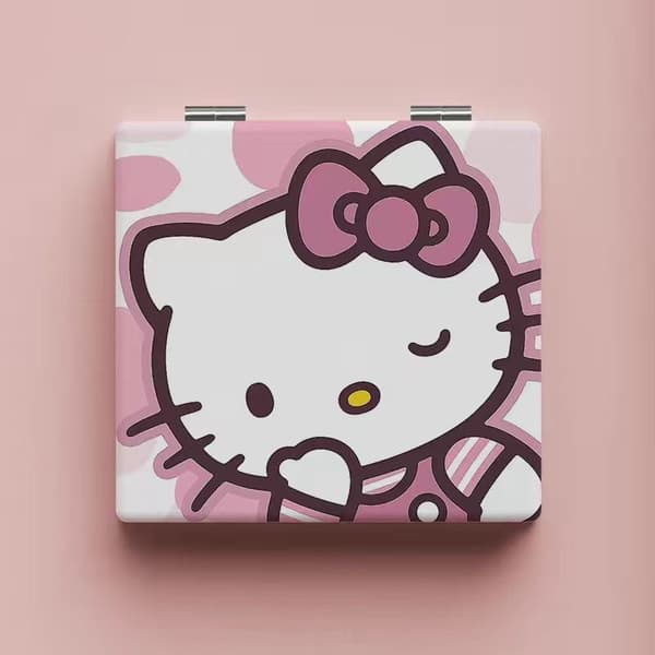 Sanrio Sammenleggbart Speil – Bærbart Mini Sminkespeil med Søtt Tegneseriedesign Pompom
