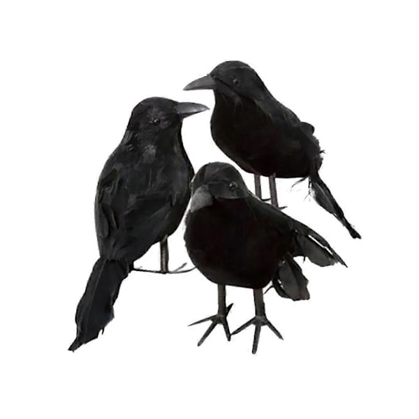6 x Halloween Dekoration Kråke Kunstig Ravn Kråke Med Fjær Sort Fugl