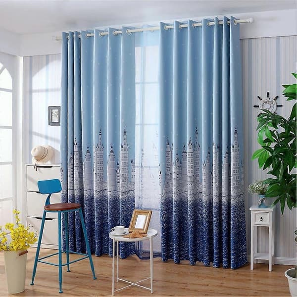 Moderne blå mønstrede polyestergardiner 100x250cm lysætte til soveværelse og stue
