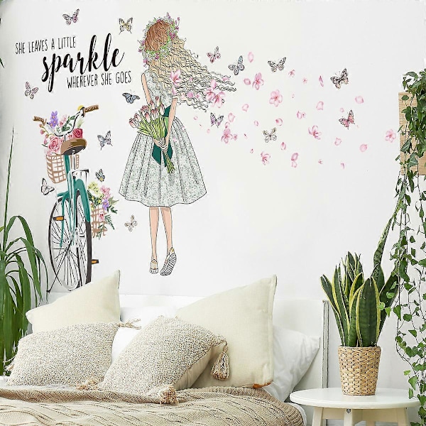 1st DIY Fe Älva Flicka Cykel Väggdekor Blomma