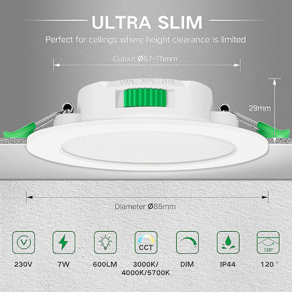12 stk. 7W Hvide LED Nedhængte Loftlamper Slanke Spotlys