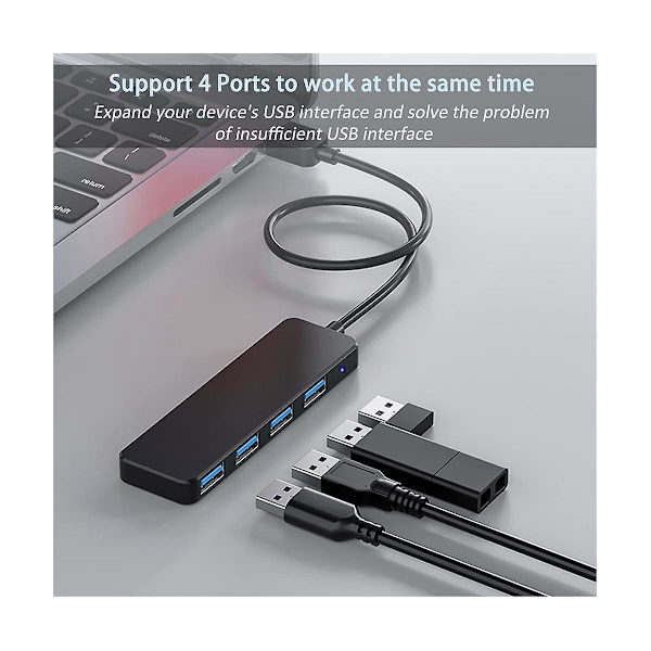 4-ports USB-hub, USB 3.0-hub USB-splitter USB-expander för bärbar dator, flash-enhet, hårddisk, konsol, skrivare