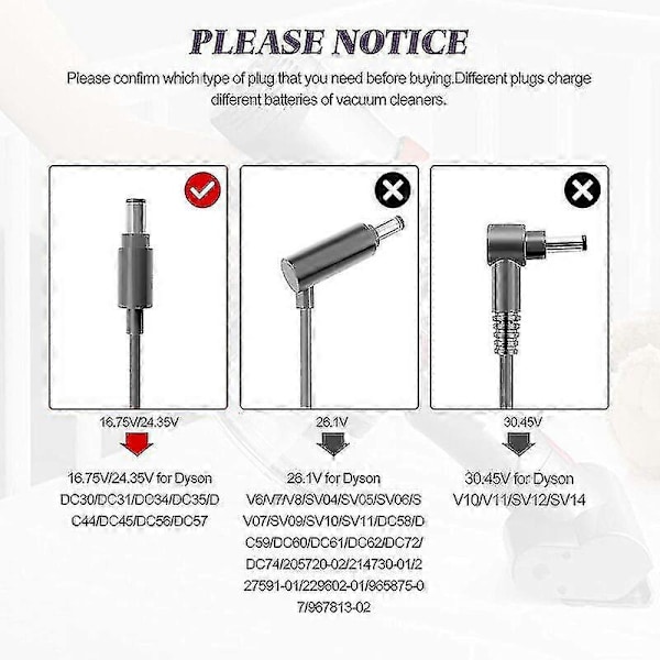 16.75v/24.35v Lader Kompatibel med Dy&son Dc30 Dc31 Dc34 Dc35 Dc44 Dc45 Dc56 Dc57 Støvsugerbatteri