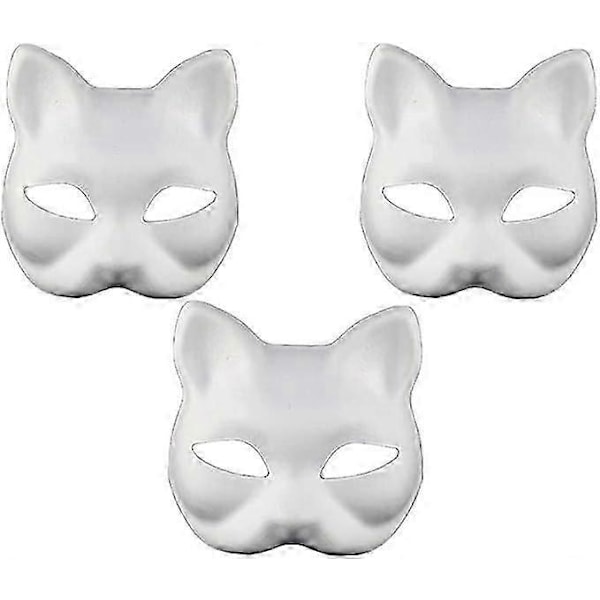 Kattmask, 3 st Therian-masker Vita kattmasker Tomma DIY Halloweenmasker Djur Halvmasker Maskerad Cosplay Party (C)