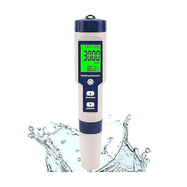 Pool Salt Tester, Digital Saltvandsmåler, Høj Præcision 5 i 1 Saltvandsmåler, IP67 W