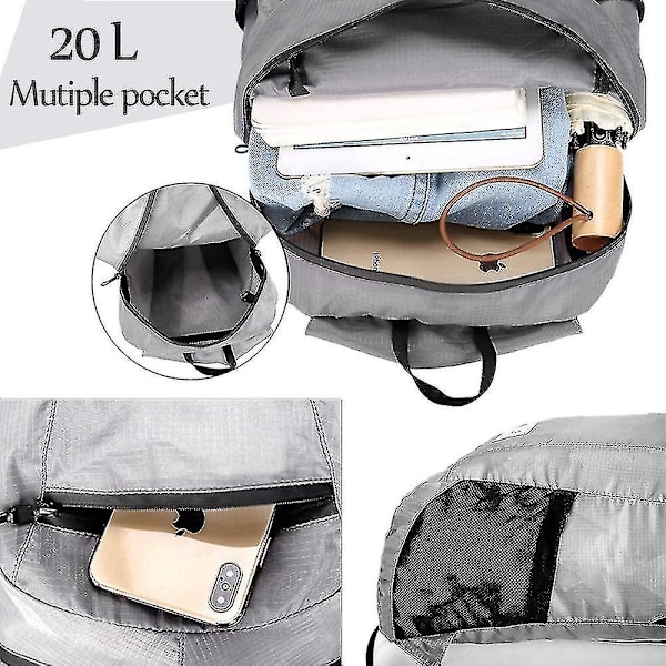Reput Ultralight Packable 20l Taitettava Matka- ja Vaellusreppu Harmaa (C)