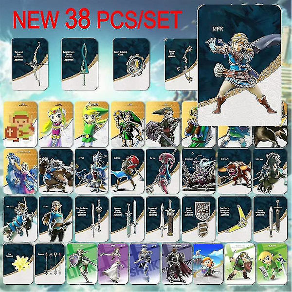 38 st/set Nfc Amiibo-kort för The Legend of Zelda Breath of the Wild Tears of the Kingdom Koppling