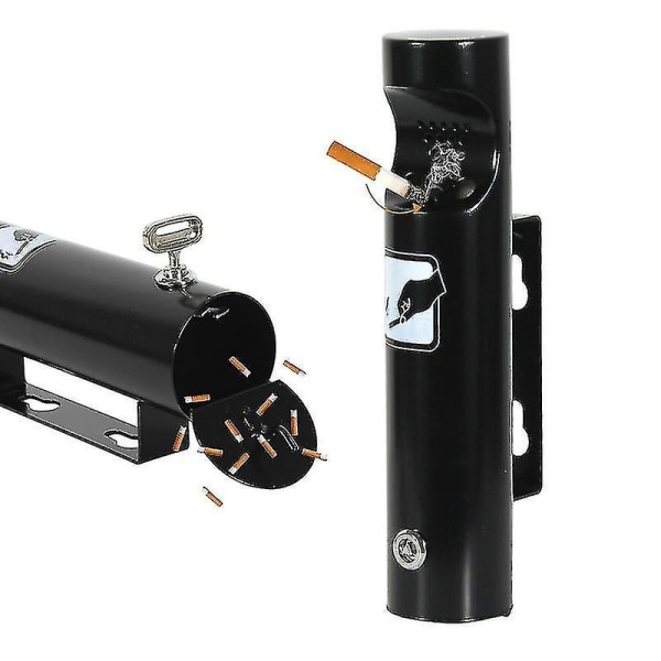 Väggmonterad askkopp i rostfritt stål Låsbar cylinder cigarett asklåda för utomhus uteplats Public Ci Silver 6.2x28.5cm