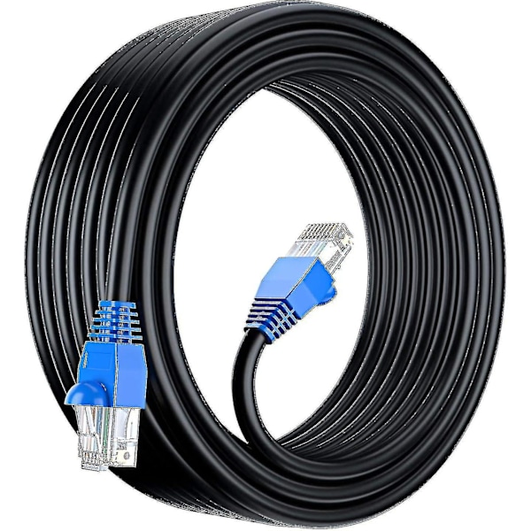 50m Cat6 Utendørs Vanntett Direkte Nedgravd Ethernet Nettverkskabel - Utp - Cca - 550 Mhz - Svart 50 Meter