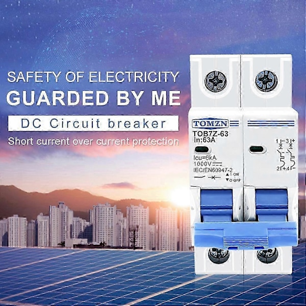 TOMZN 2P DC 1000V Solar Mini Strømbryter DC MCB Strømbryter for PV System, 63A I6(FCC)