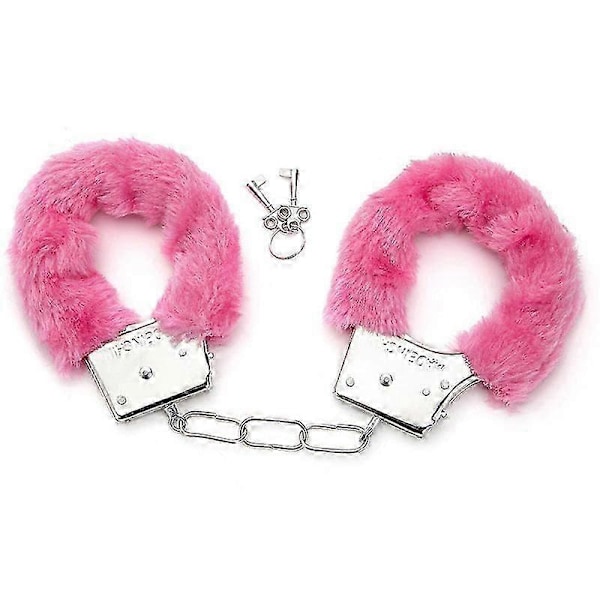 (LWDd) Fluffiga handbojor rosa, mjuk plysch med 2 nycklar för polisrollspel (C)