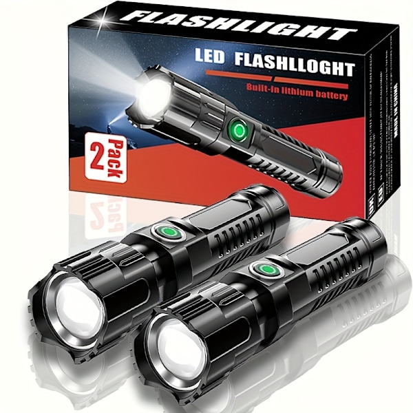 Köp 1 Få 1 Gratis, totalt 2 st Ultra-Ljus LED Ficklampor - Laddningsbara, Hög Lumen, 3 Lägen, Zoom, Bärbar, Vattentät, Långvarig, Bui