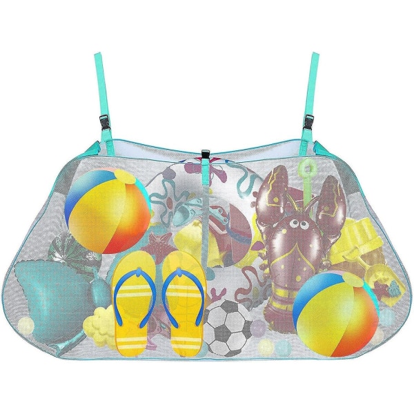 Pool Float Net Opbevaringspose, pladsbesparende Swimmingpool Hængende Opbevaringspose, foldbar Mesh Pool Organizer, Hængende Pool Opbevaringspose, Til Baghave Opbevaring 145x75x30cm Blue