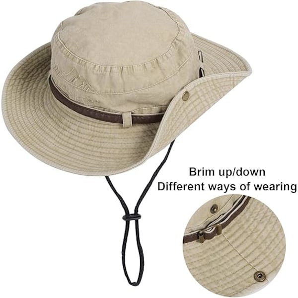 Vikbar Solhatt Safarihatt för Män Anti UV Utomhus Bergsklättring Resehatt Fiskarhatt Hinkhatt，Khaki  (C)