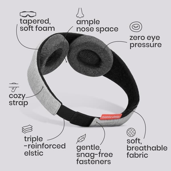 QD\" Manta Sleep Maske - Blackout Maske - Nul Intraokulært Tryk - Justerbar Øjenmaske (C)