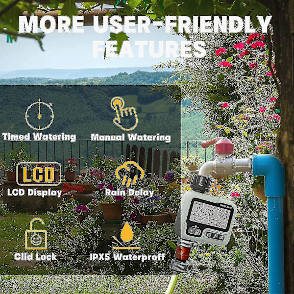 Vattentimer Bevattningstimer Ipx5 Vattentät Manuell Automatisk Sprinkler Med Stor LCD-Display Enkel Installation-XinHan (C)