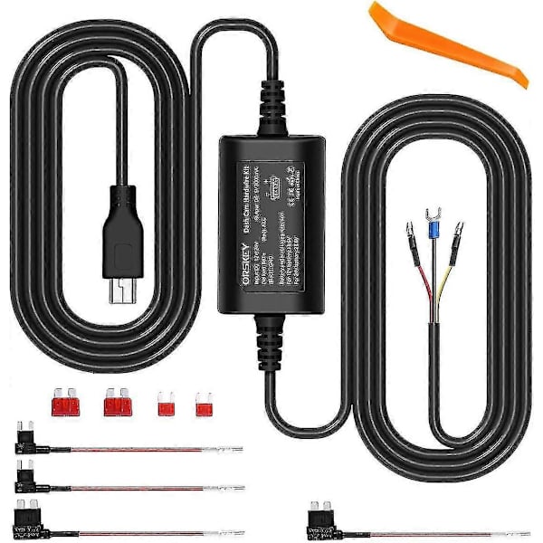 Orskey Dashcam Hardwire Kit Mini USB 12V 24V till 5V Bilkamera Hardwire Kit med Riktigt Låg Spänning och Sju Faldig Säkerhetsskydd