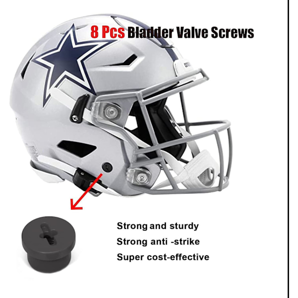 Blæreventskruer - til Riddell Speedflex Hjelm & Speed Lcon, Høj Slagfast Ventilkapsel (Sort, 8 stk)