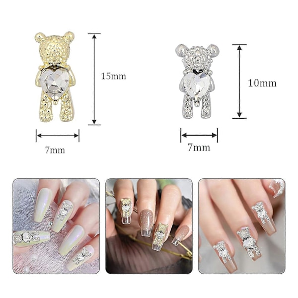 30 st Nagelkonst Rhinestones, Glänsande Legering Björn 3D Med Hjärta Kristall Nageldekoration, DIY Nagelkonst Dekorationstillbehör. Obs: Inget lim. (C)