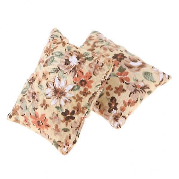 6x1/12 Dockhus Miniatyr Blommiga Kuddar Kudde Soffa Sovrum Tillbehör Beige (C)