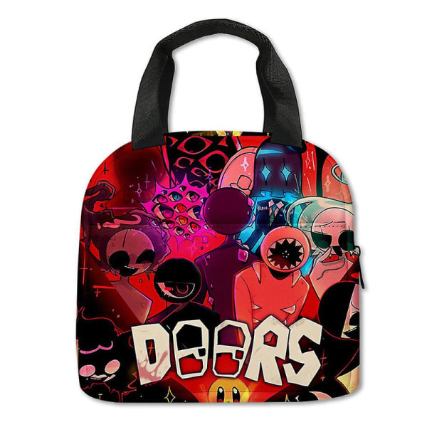 Roblox Doors 3D-tryckt Lunchväska, Lunchbox för Barn, Pojkar Flickor Lunchtote Väskor Stor Kapacitet Isolerad Kylare Lunchbehållare för Picknick Skola E