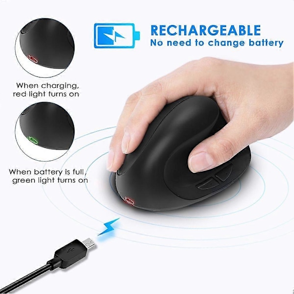 Ergonomisk Vertikal Mus Uppladdningsbar Trådlös USB 2.4G för Dator Laptop Gaming Mus (C)