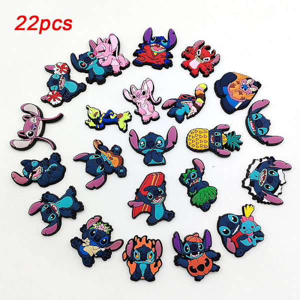22 st/set Söta Stitch Ängel Cartoon Skocharm, Croc Clog Sko Dekorationssats