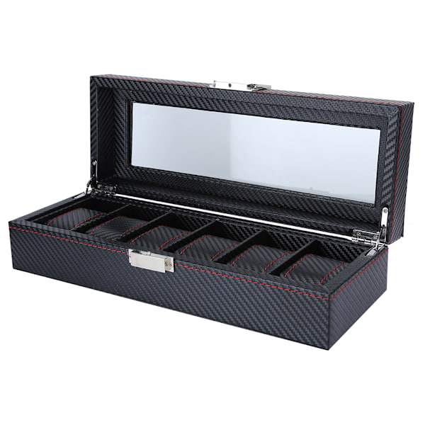 Sex-Ruts Urklocka Box PU Läder Klockförvaring Box Svart Display Smycken Armbandsur Organizer[C]