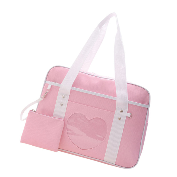 Håndtaske Bærbar Transparent Hjertemønster Stor Kapacitet Nylon Materiale Blød Behagelig Skulder Tote Taske til Shopping Pink Fri Størrelse[C]