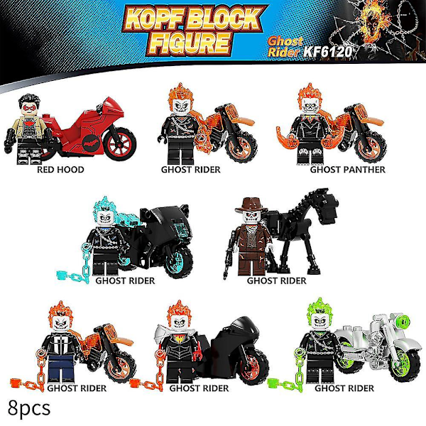 8pcs Ghost Rider Building Blocks Action Figures Set Kids Fans Assembled Minifigures Collectible Toys Gift