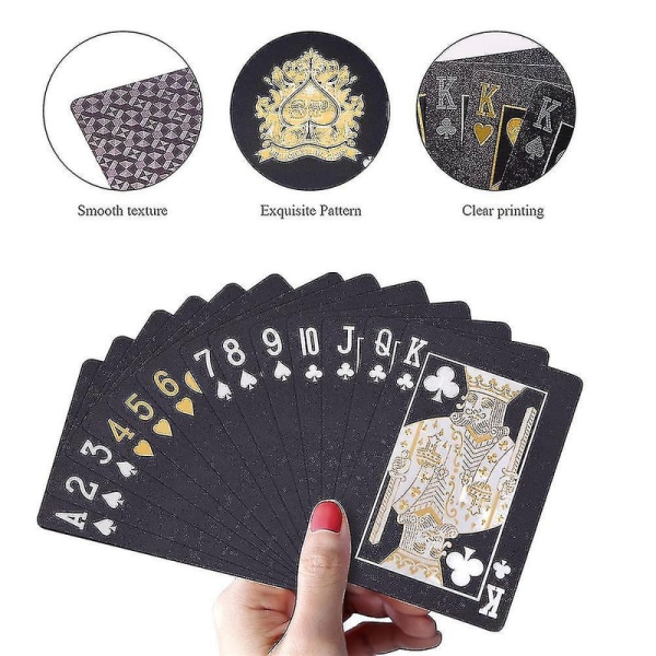 1 kortlek med vattentäta plastpokerkort - Black Gold Professionell standardspelkortsdäck Designernyhetspresent