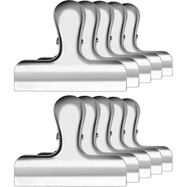 10 Pak 3 Tommer Brede Rustfrit Stål Solid Friskholdende Chip Clips Heavy Duty Madposeklemme, Allround Lufttæt Grebsklemmer Til Køkken Kontor Til Se