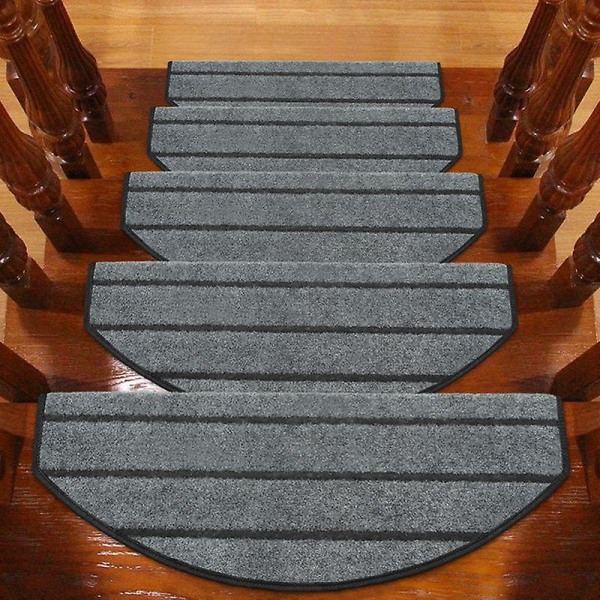 3Pcs / 5Pcs Stairs Mat Anti-dust Non-slip Flannel Indoor Family Bullnose Carpet for Home[C]