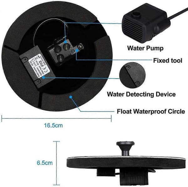 Solvattenfontänpump med 4 effekter, max 70 cm höjd, 1,4 W effekt
