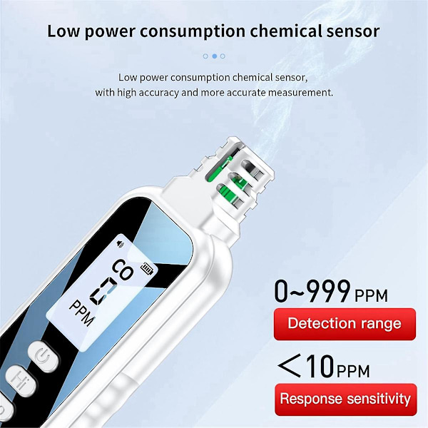 Bärbar Kolmonoxiddetektor för Resor, LCD-Skärm Handhållen CO-Detektor med 2 AAA-Batterier