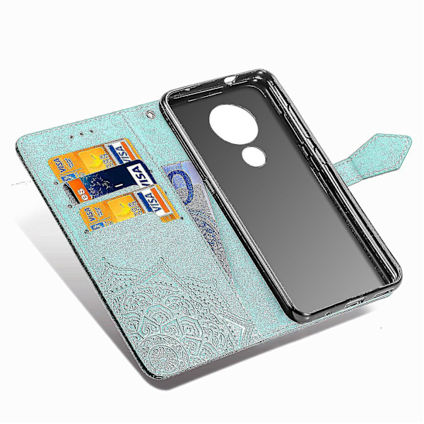 Nokia 6.2/Nokia 7.2 Fodral i Läder med Plånboksfunktion, Präglad Mandala, Magnetiskt Flippskydd, Stötsäkert - Grön