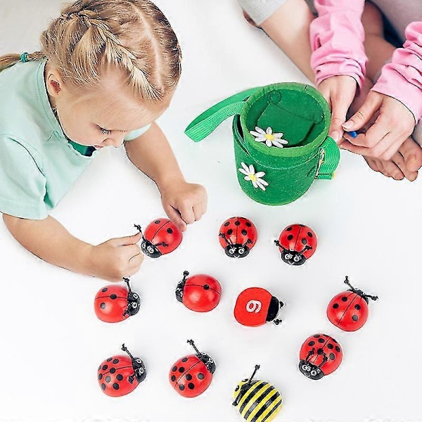 0-10 Siffror Lära Räkna Nyckelpiga Trä Pedagogiska Leksaker (C)