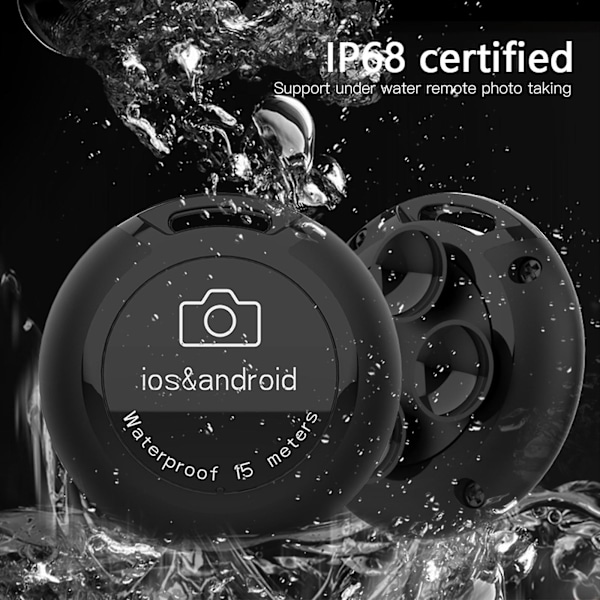 Vedenpitävä langaton Bluetooth-kaukosäädin valokuvien ja selfien ottamiseen, kaulanauhalla (C)