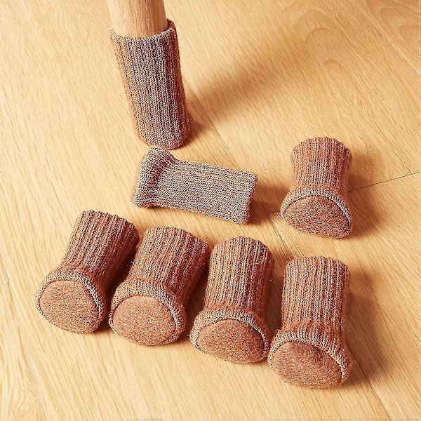 24-pack Stolsbensstrumpor Hög Elastisk Golvskydd Halkfria Stolsbensstrumpor Passar 1\" till 2\" Diameter, Stickade Möbelkuddar (Brun) (C)