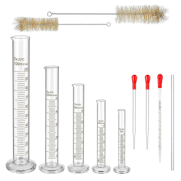 Glasmätsylindrar Set, Premium Borosilikatcylindrar Kit Med 3 Pipetter + 2 Borstar