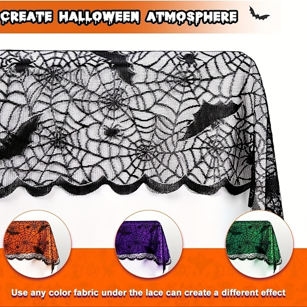Halloween-Duk 1-Pack, Rektangulär Svart Spets Polyester, Spindelnätsdesign för Spöklikt Matbord, Maskintvättbar, Mångsidig Användning, 60\"
